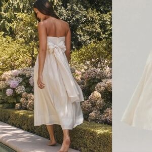 Astr The Label Anersha Strapless Pleated Midi  Elegant Cream Strapless Dress L